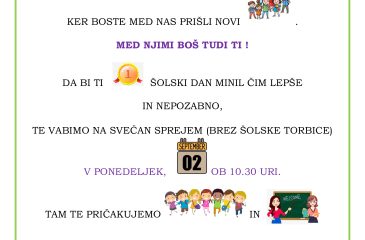 Vabilo na 1. šolski dan za prvošolce